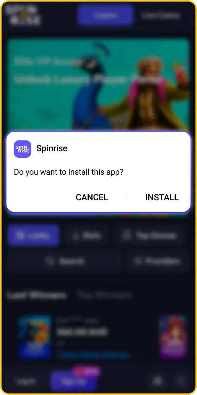 Complete the Spinrise app installation to launch your favorite mobile games.