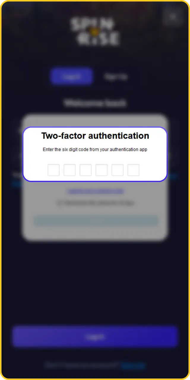 Complete security verification to finalize your Spinrise app log in and play.