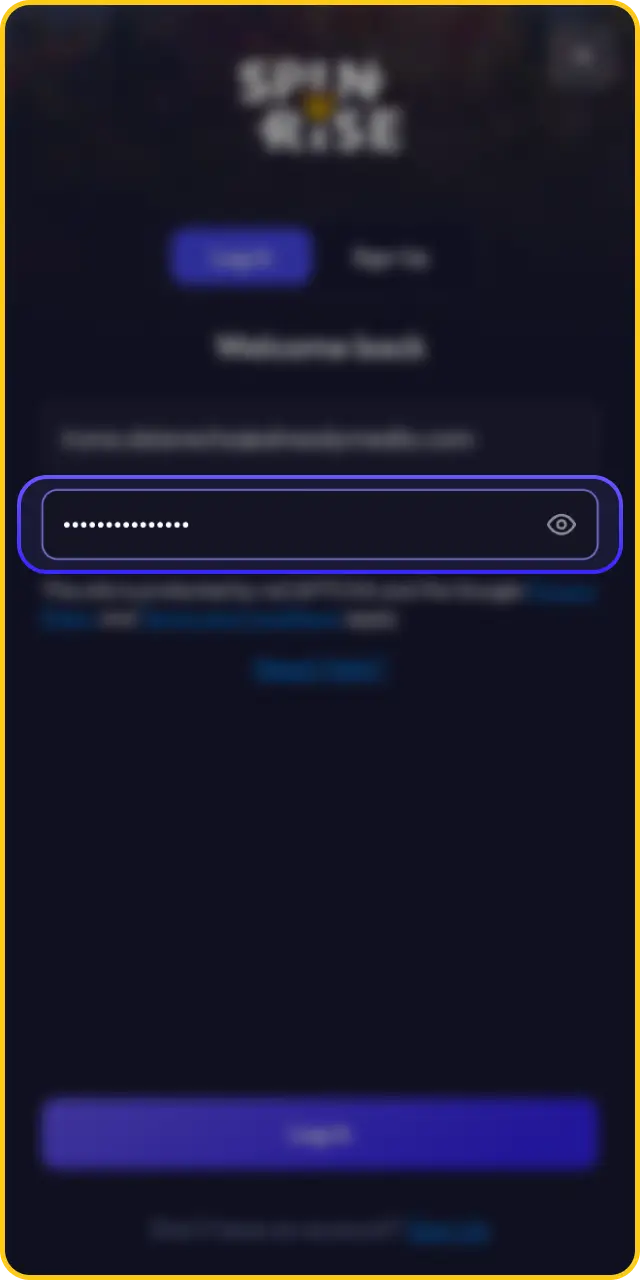 Enter your password correctly to advance your Spinrise app log in session.