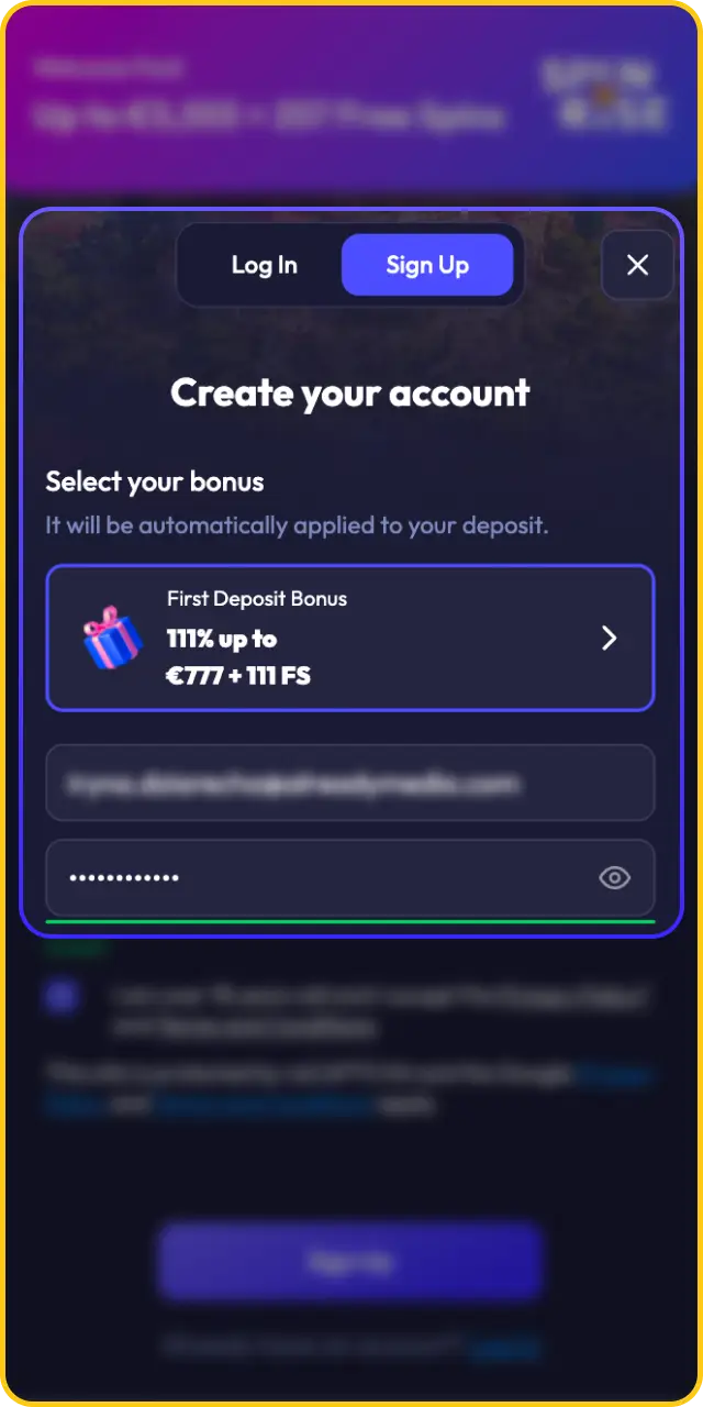 Create your account today to activate your Spinrise welcome bonus.