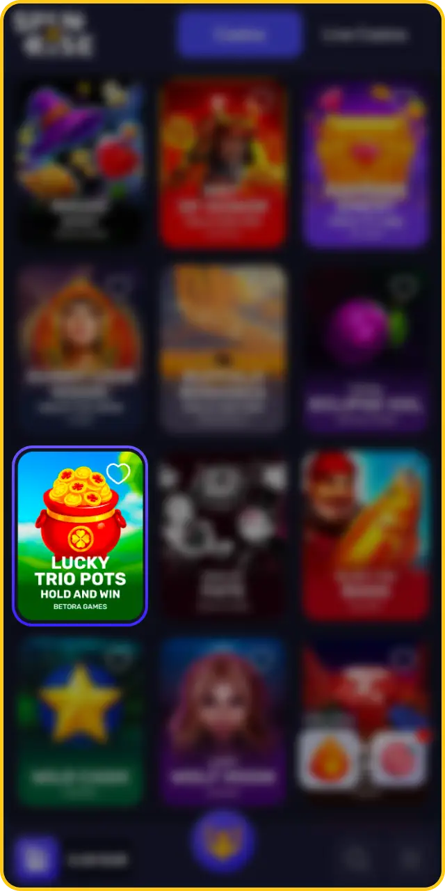 Navigate to the games lobby to spend your active Spinrise bonuses on slots.