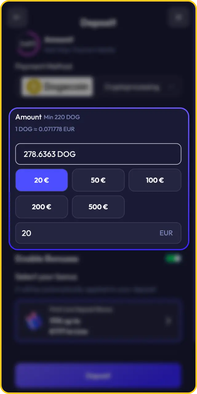Input the sum you wish to transfer for your Spinrise deposit instantly.