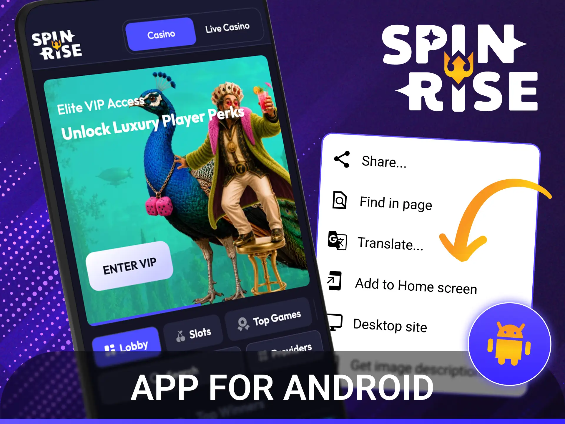 Download the Spinrise betting app PWA on Android to start mobile sports betting today.
