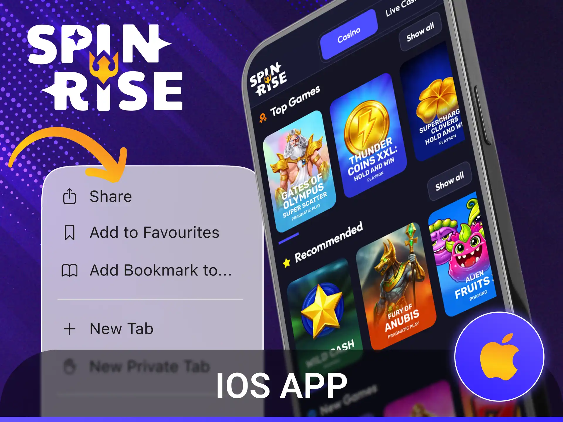 Install the Spinrise iOS PWA app to enjoy fast and convenient sports betting.