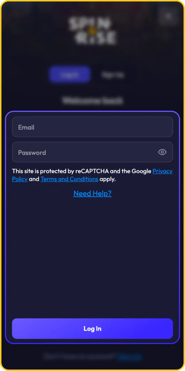 Log in after completing registration at Spinrise to claim your welcome bonus.