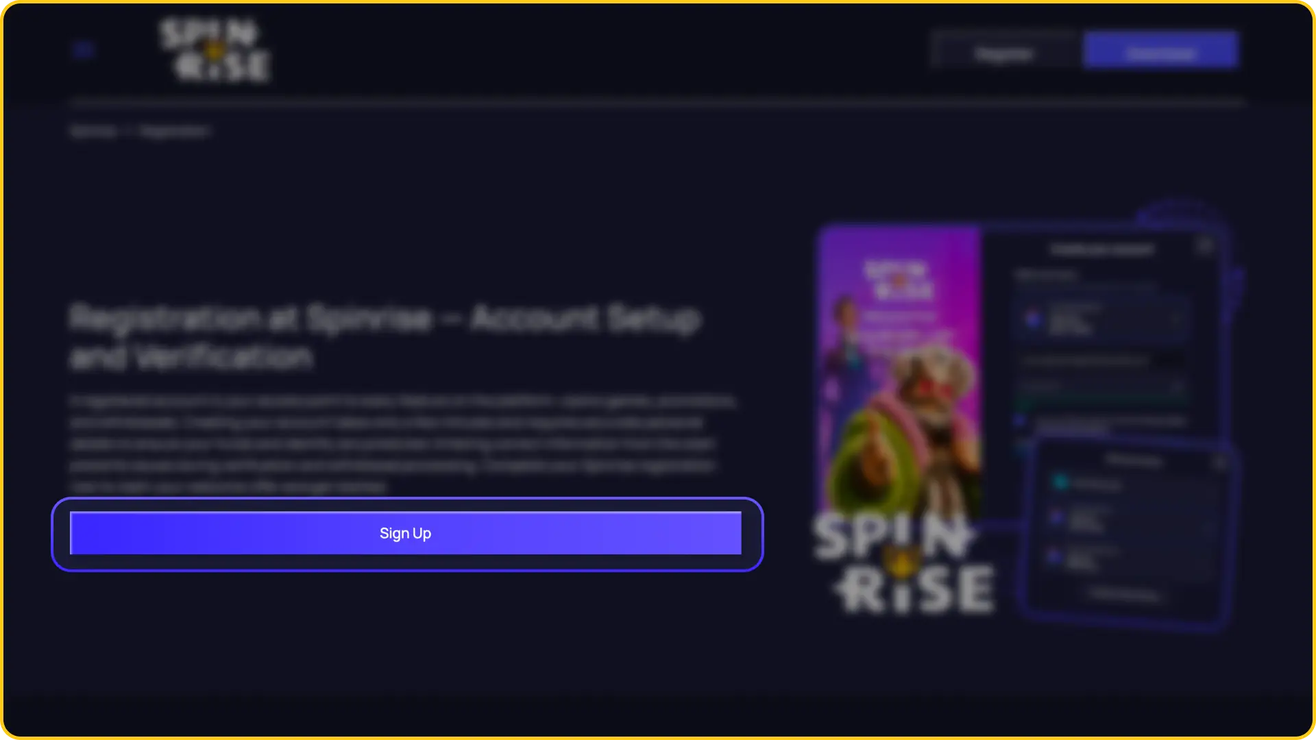 Visit the official site to begin the Spinrise registration process on your device.
