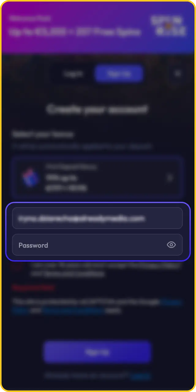 Fill in all required personal details during the Spinrise app registration phase.