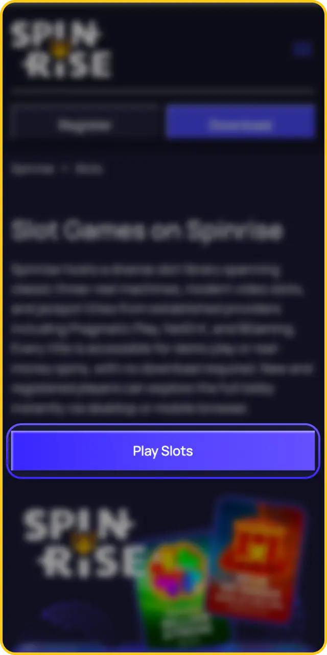 Register a new player profile to begin playing slot games on Spinrise today.