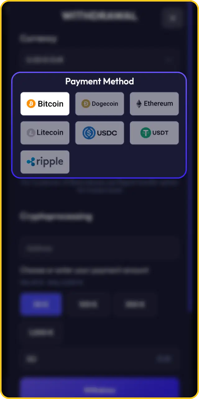 Select your preferred payment system to process the Spinrise app withdrawal.